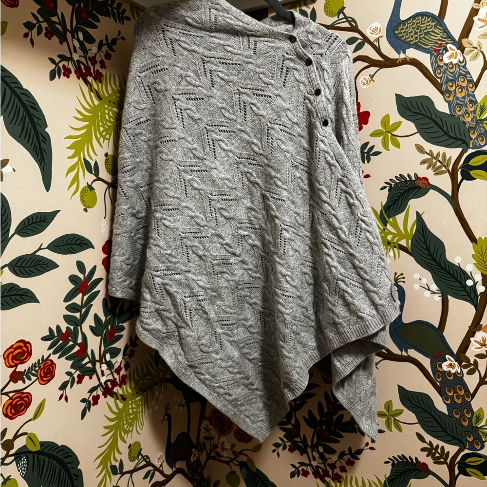 Seraphine Gray Button-Detail Cable Knit Maternity Nursing Cover Shawl